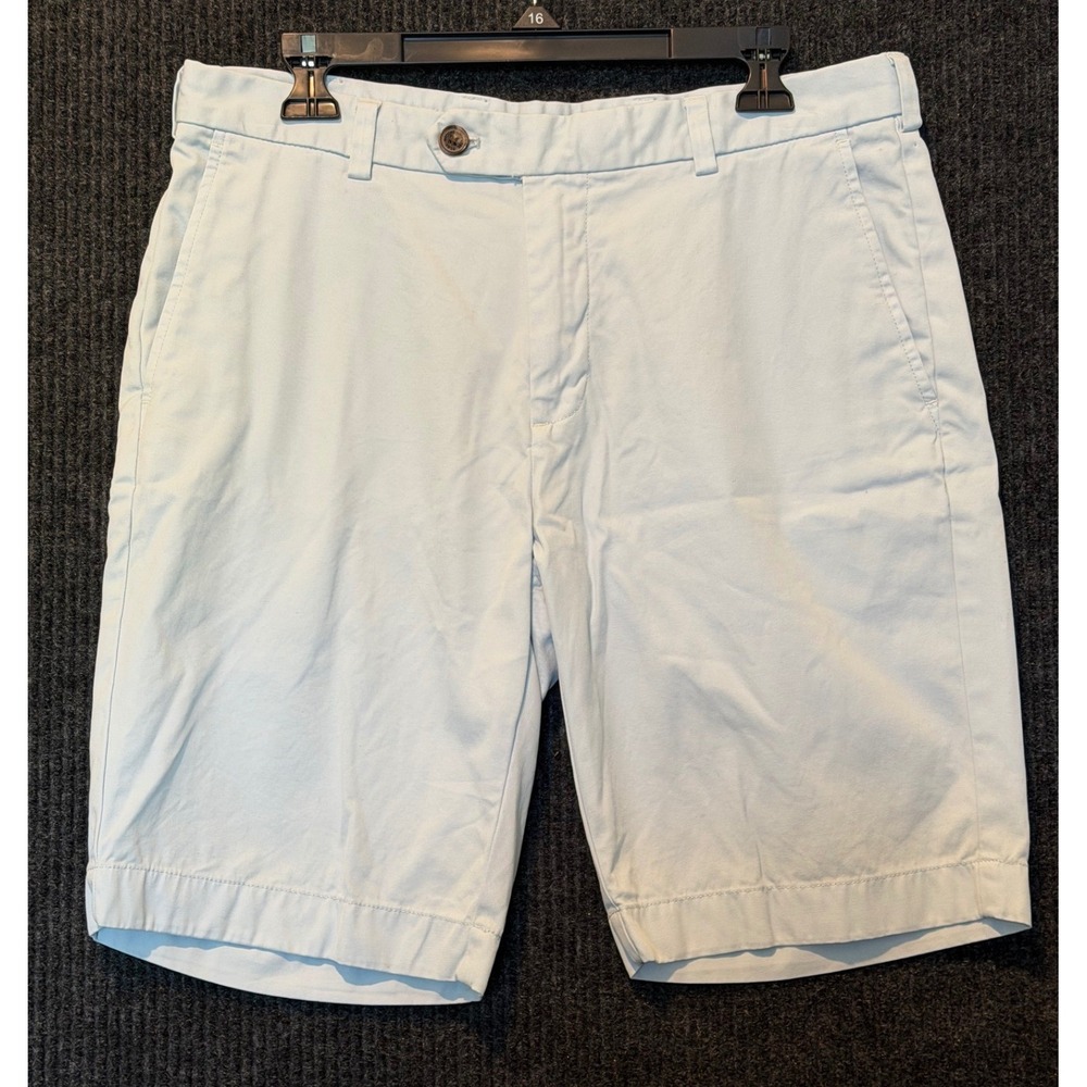 Brooks Brothers Mens Bermuda Shorts 34 Blue Cotton Flat Front Chino 9 Inseam